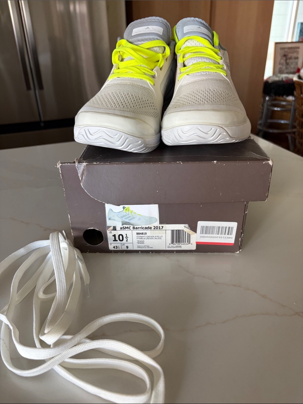 Adidas Stella McCartney Sneakers in White with Neon Yellow Laces/and extra White
